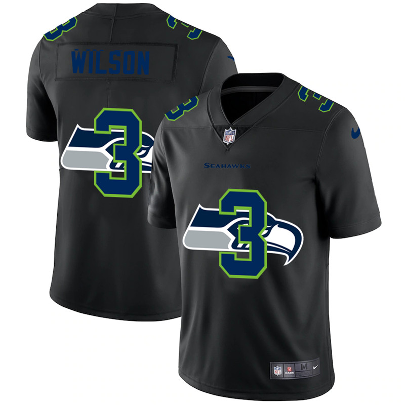 Men's Seattle Seahawks #3 Russell Wilson 2020 Black Shadow Logo Limited Stitched Jersey